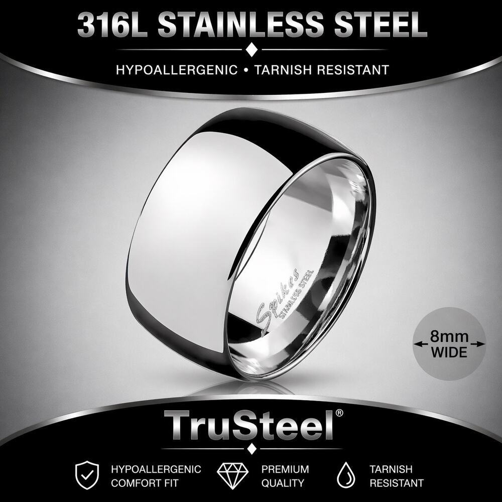 Men’s Wide Dome silver 316L Stainless Steel Band‎ Ring Size 10